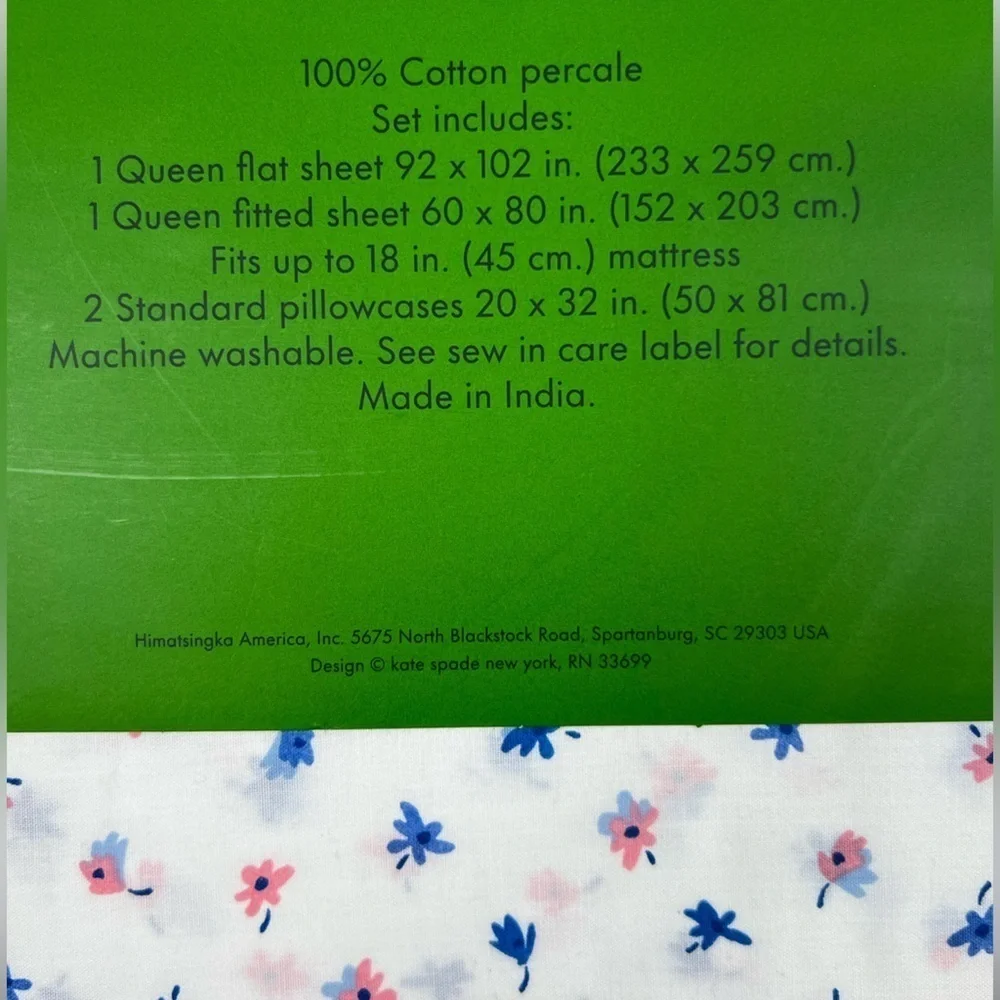 Kate Spade - ‘Blue Flowers’ Queen Sheet Set. NWT. Firm! No offers!